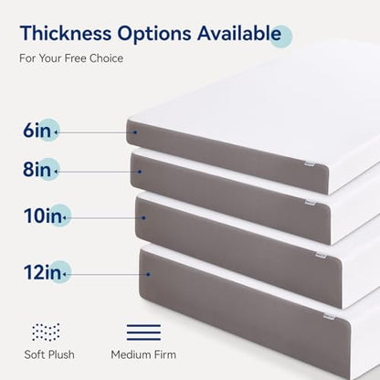 12 Inch California King Memory Foam Mattress | Medium Firm | White/Grey