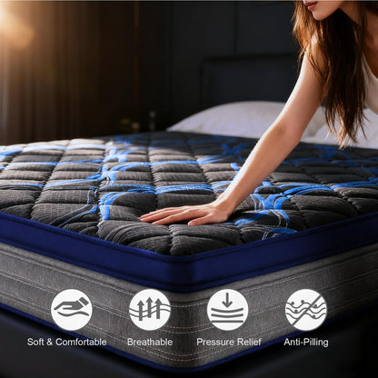 Twin Mattress, 12 Inch Medium Firm Hybrid Bed in a Box, Memory Foam with Zoned Pocket Coils, Motion Isolation & Edge Support