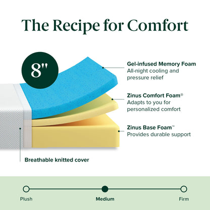 12-Inch Cool Gel Memory Foam Mattress, Twin Size, Medium Firm, Cooling, Pressure Relief, CertiPUR-US Certified, No Fiberglass