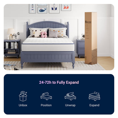 10 Inch Full Size Hybrid Mattress in a Box, Comfort Foam & Pocket Coils for Pressure Relief & Motion Isolation