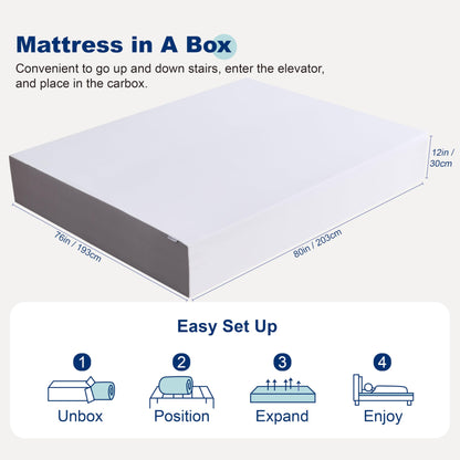 12 Inch California King Memory Foam Mattress | Medium Firm | White/Grey