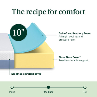 Twin Mattress, 10 Inch Memory Foam Bed in a Box, Medium Feel with Cooling Layers, Fiberglass Free & Certified Safe Materials