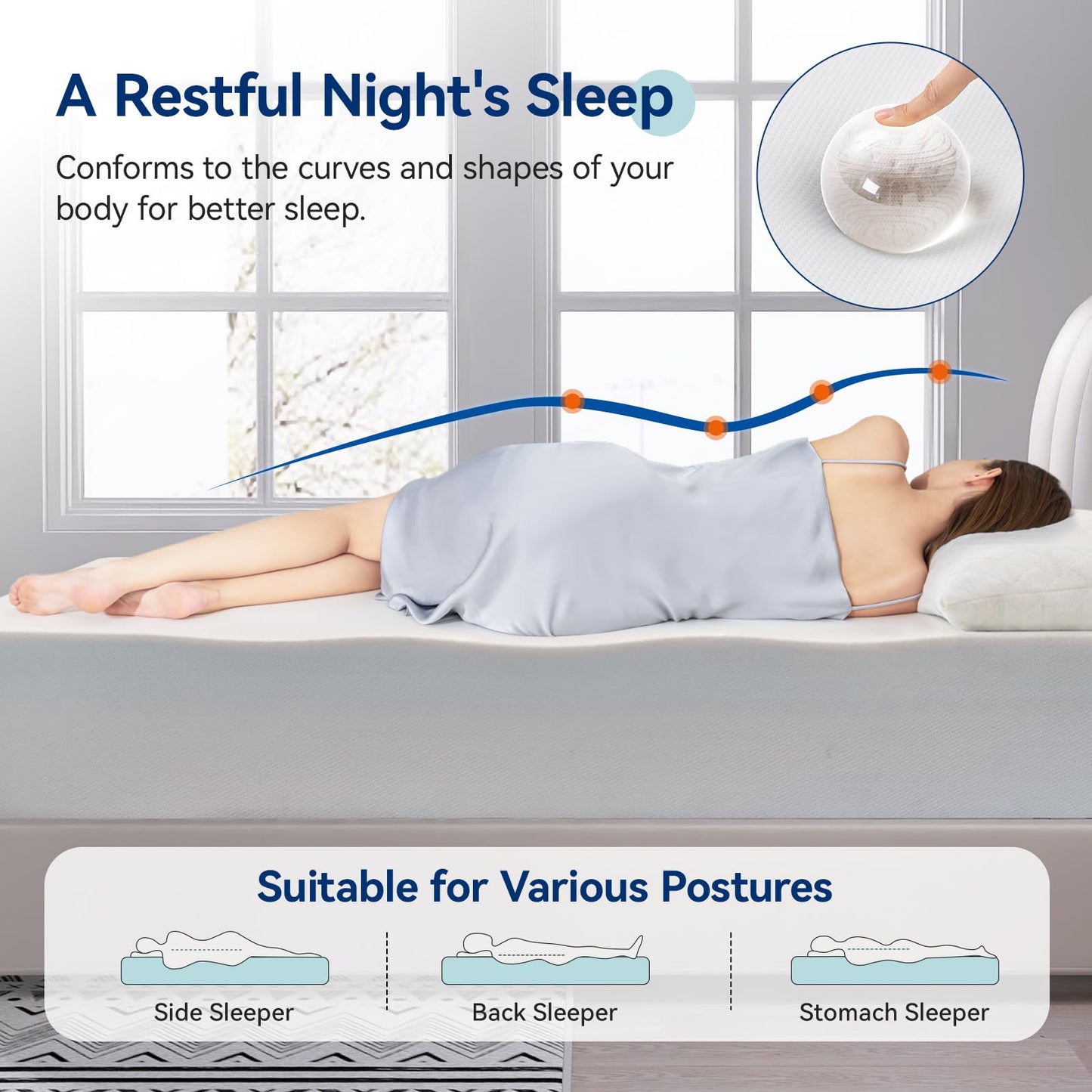 12 Inch California King Memory Foam Mattress | Medium Firm | White/Grey