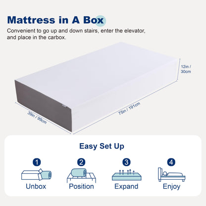 12 Inch Full Memory Foam Mattress | Medium Firm | White/Grey