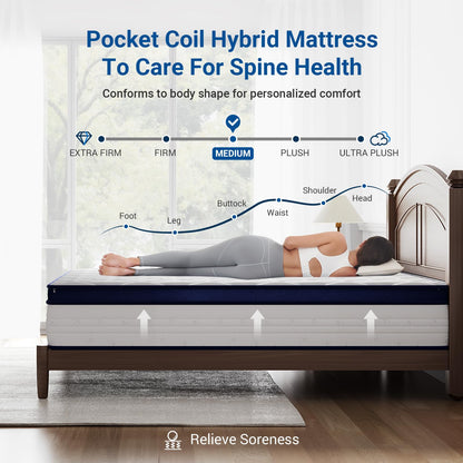 12 Inch King Size Hybrid Mattress in a Box, Comfort Foam & Pocket Coils for Pressure Relief & Motion Isolation
