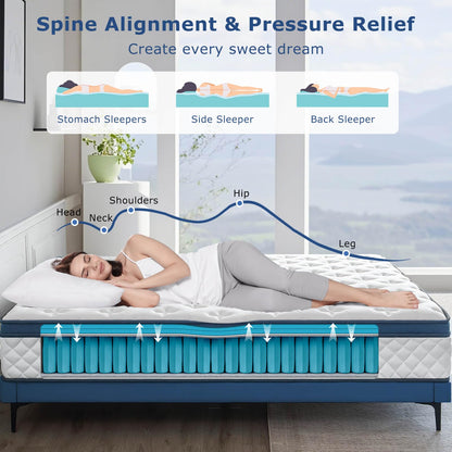 10 Inch Twin Size Hybrid Mattress in a Box, Medium Firm Memory Foam Bed with Pocket Springs, Pressure Relief, Motion Isolation & Edge Support, CertiPUR-US Certified