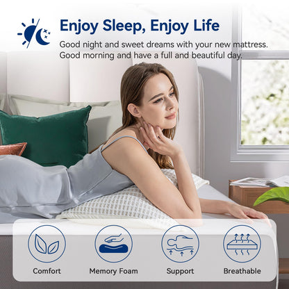 12 Inch Full Memory Foam Mattress | Medium Firm | White/Grey