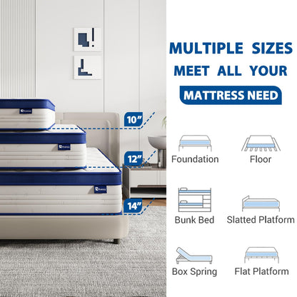 12 Inch King Size Hybrid Mattress in a Box, Comfort Foam & Pocket Coils for Pressure Relief & Motion Isolation