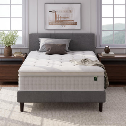 Queen Mattress, 13 Inch Euro Top Hybrid Bed in a Box with Pocket Springs, Pressure Relief & Motion Isolation