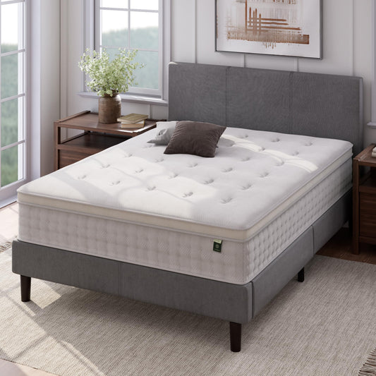 Queen Mattress, 12 Inch Euro Top Hybrid Bed in a Box with Pocket Springs, Pressure Relief & Motion Isolation