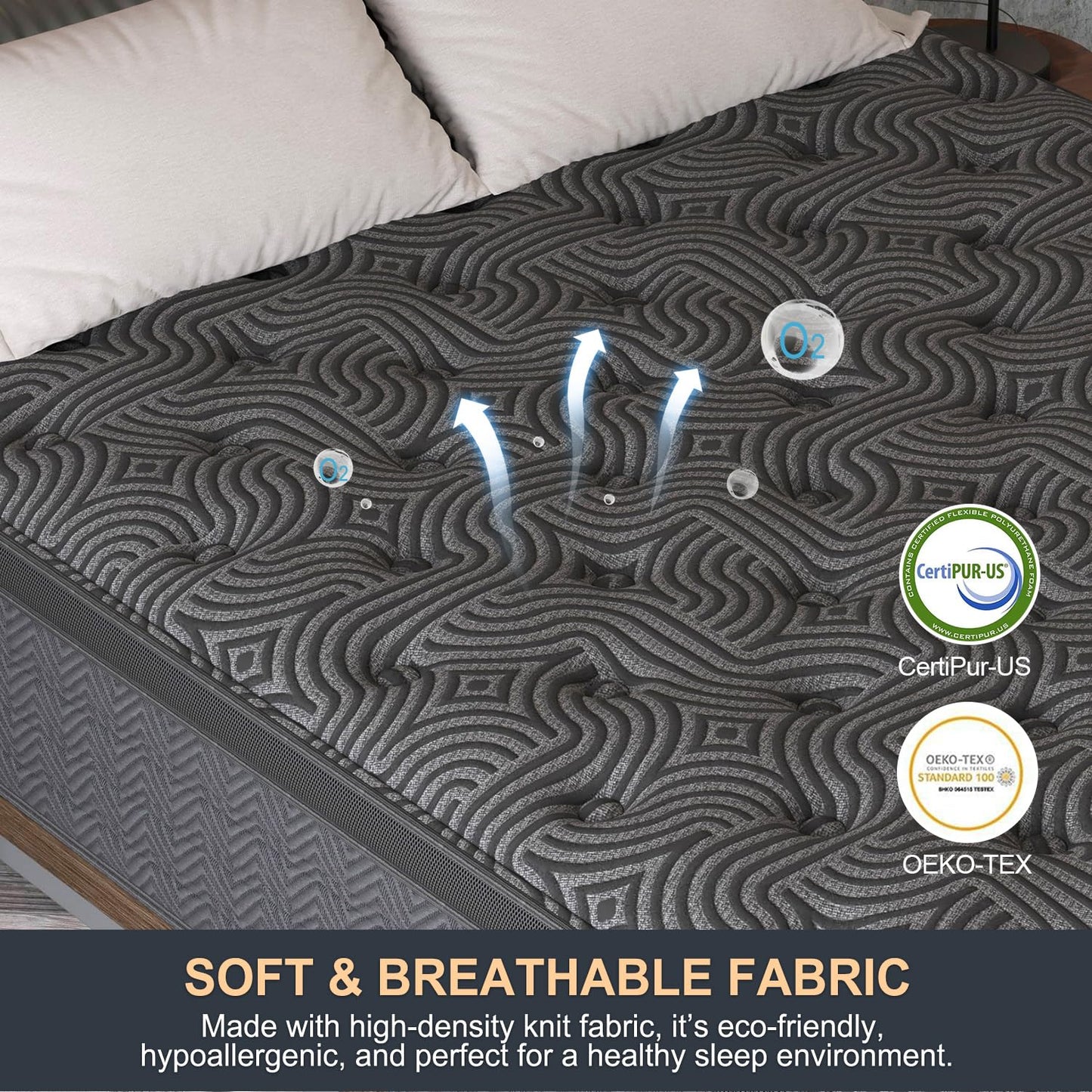 12 Inch King Hybrid Mattress | Medium Firm Memory Foam with Pocket Springs | Motion Isolation | Dark Grey, 100 Night Trial