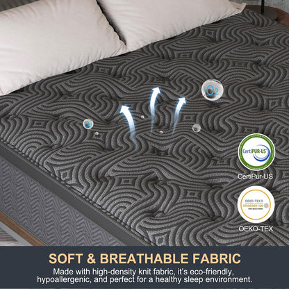 12 Inch King Hybrid Mattress | Medium Firm Memory Foam with Pocket Springs | Motion Isolation | Dark Grey, 100 Night Trial