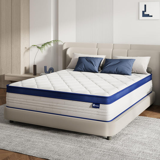 10 Inch Queen Size Hybrid Mattress in a Box, Comfort Foam & Pocket Coils for Pressure Relief & Motion Isolation