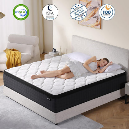 10 Inch Full Size Hybrid Memory Foam Mattress in a Box, Medium Firm Bed for Pressure Relief, CertiPUR-US Certified