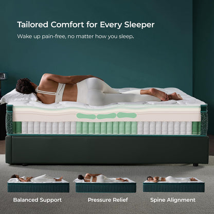 Queen Mattress, 14 Inch Hybrid Bed in a Box with Gel Memory Foam & Pocket Springs, Cooling Comfort & Medium Firm Support