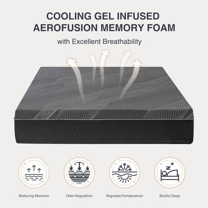 10 Inch Queen Size Charcoal Gel Memory Foam Mattress in a Box, Medium Bed, Cooling, CertiPUR-US Certified, Fiberglass-Free, Made in USA, 80" × 60"