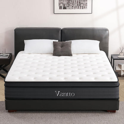 Queen Size Hybrid Mattress – 12 Inch Euro Top with Gel Memory Foam & Individually Pocketed Innersprings, Medium Firm, Motion Isolation & Edge Support, Black