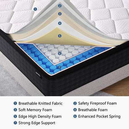 10 Inch Full Size Hybrid Memory Foam Mattress in a Box, Medium Firm Bed for Pressure Relief, CertiPUR-US Certified