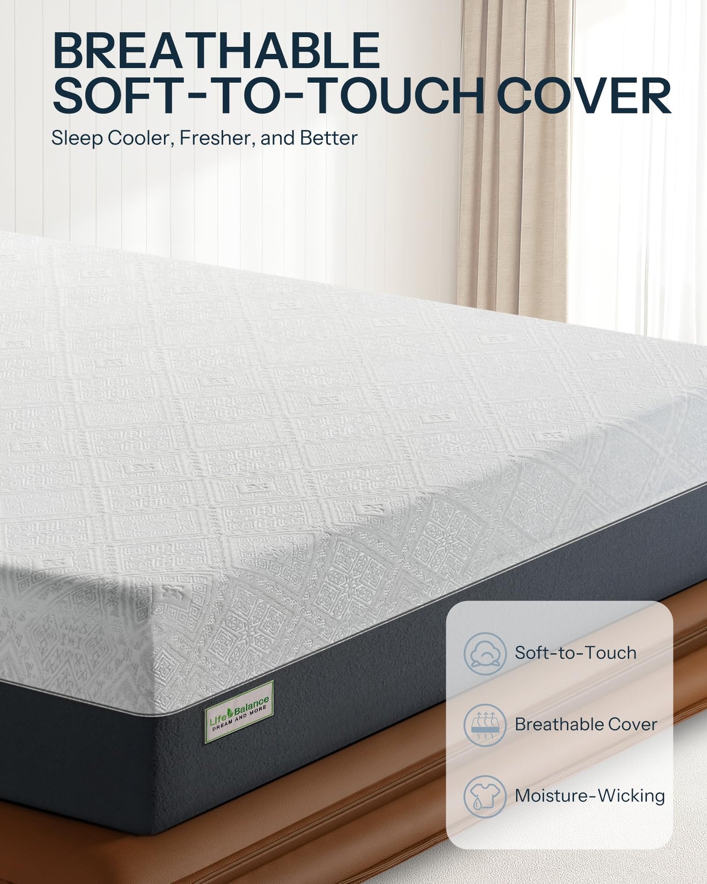 10 Inch King Size Cooling Gel Memory Foam Mattress in a Box, Pressure Relief & Motion Isolation, Breathable Fabric, Made in USA