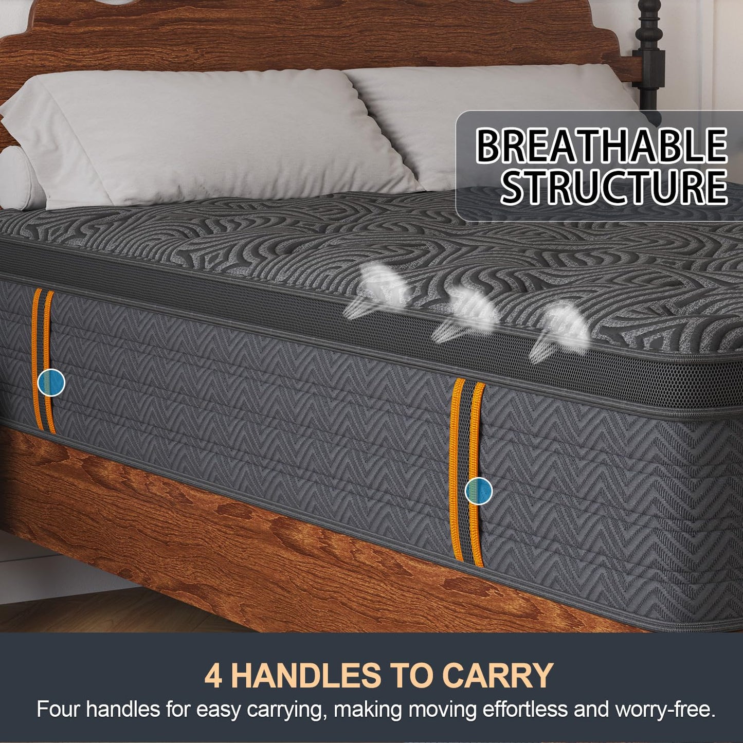 12 Inch Queen Hybrid Mattress | Medium Firm Memory Foam with Pocket Springs | Motion Isolation, Fiberglass Free | Dark Grey, 100 Night Trial