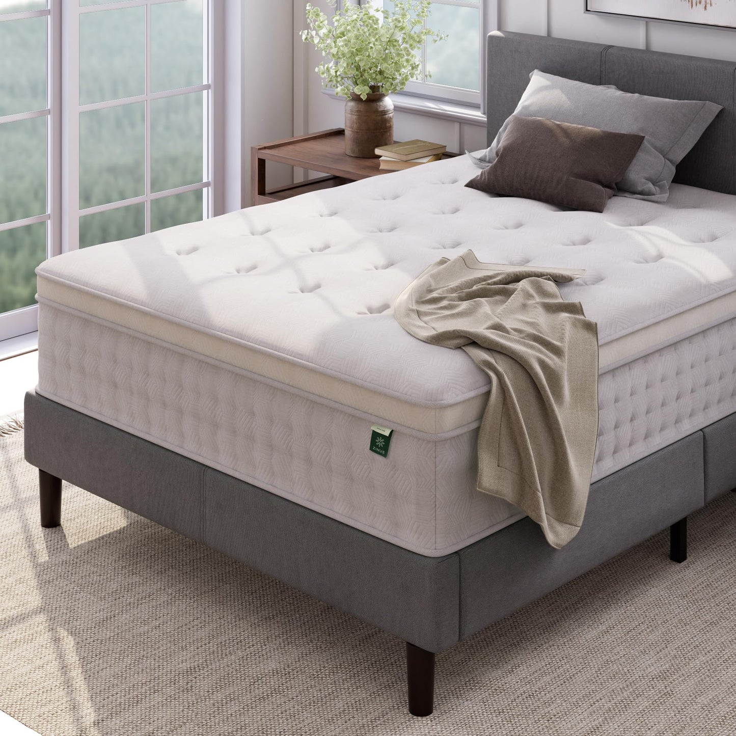 Queen Mattress, 13 Inch Euro Top Hybrid Bed in a Box with Pocket Springs, Pressure Relief & Motion Isolation