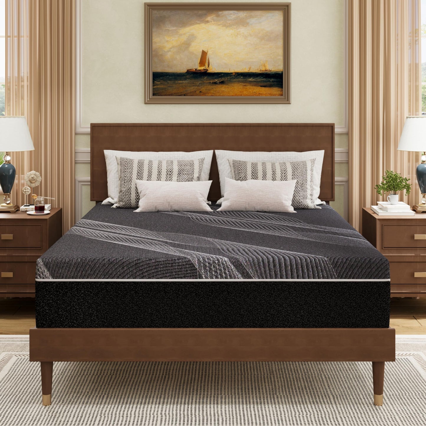 12 Inch California King Charcoal Gel Memory Foam Mattress in a Box, Medium Bed, Cooling, CertiPUR-US Certified, Fiberglass-Free, Made in USA, 84" × 72"